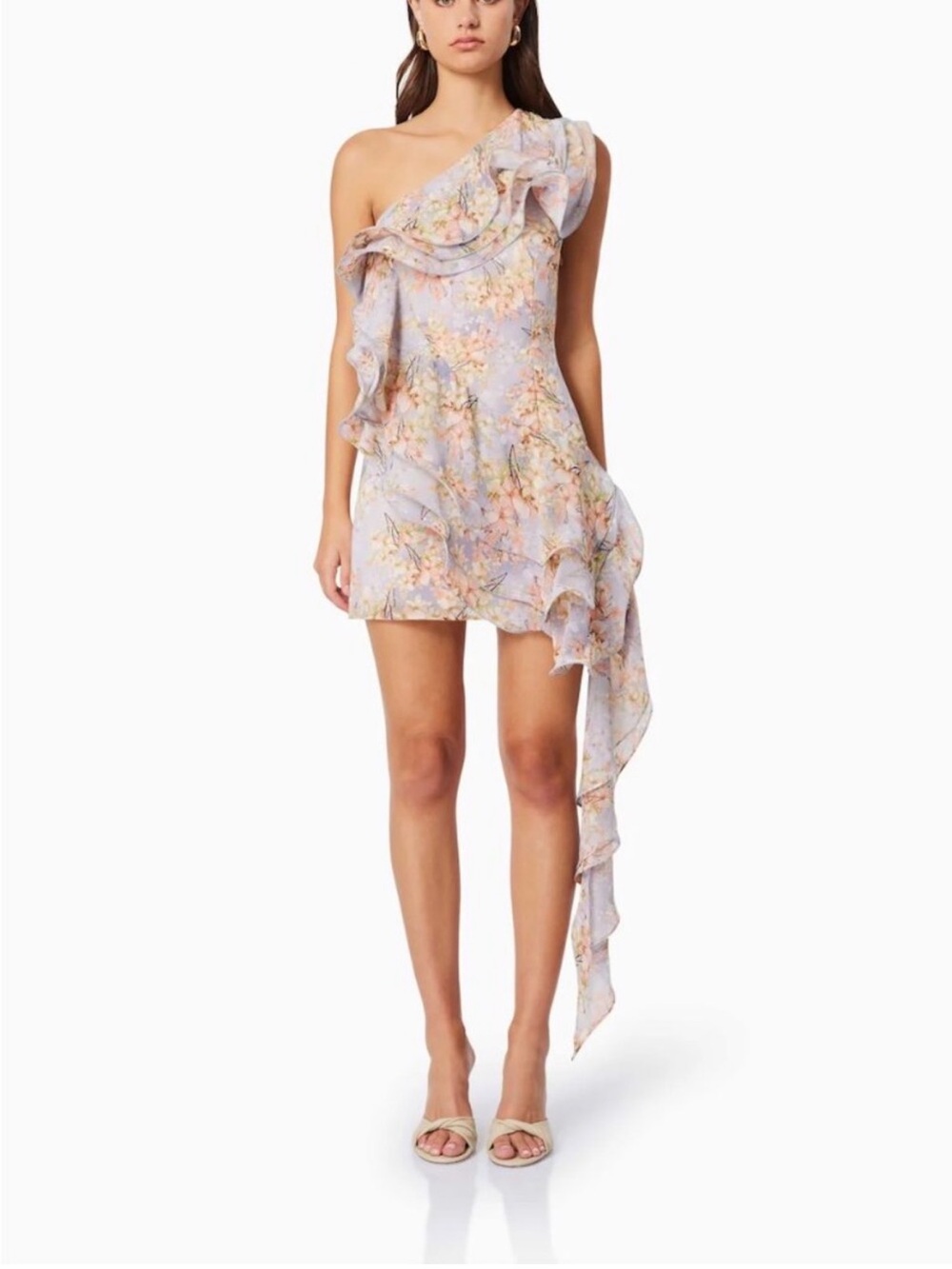 ELLIATT Sahara One-Shoulder Floral Ruffle Mini Dress - small